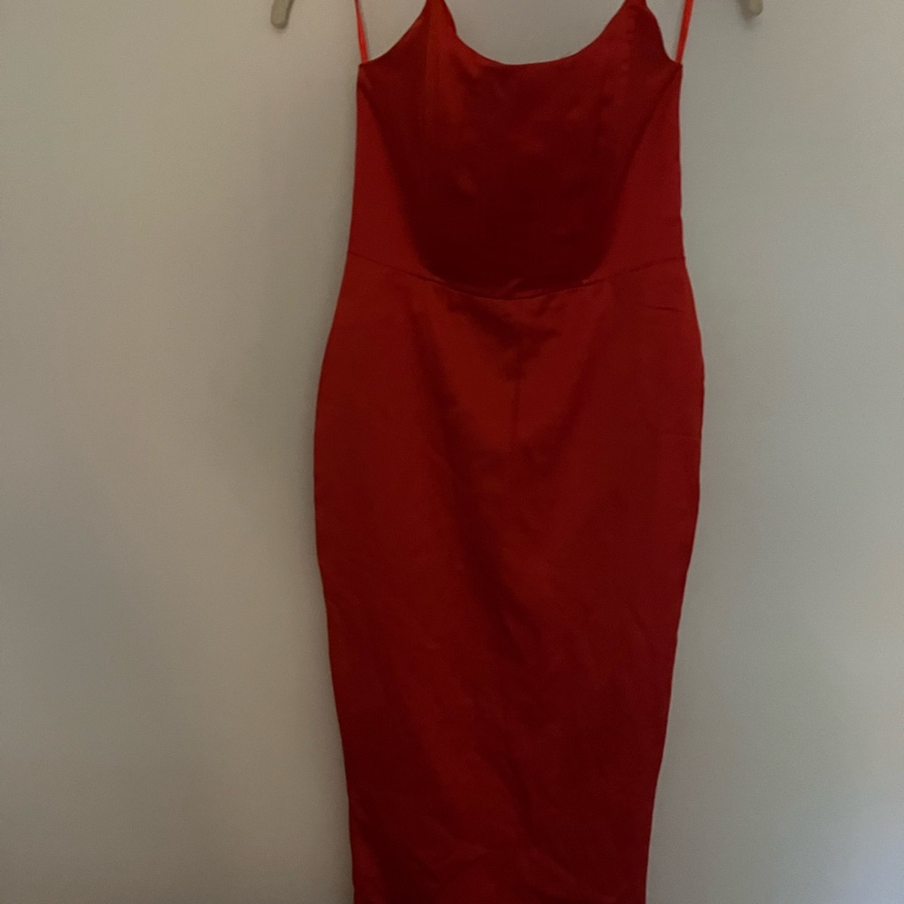 NWT Pretty Little Thing Red Strapless Midi Evening Dress, size 4
